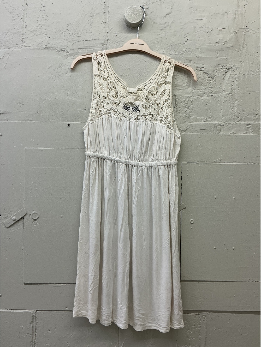 Nola White Lace Overlay yoke boho Midi Dress Size Large